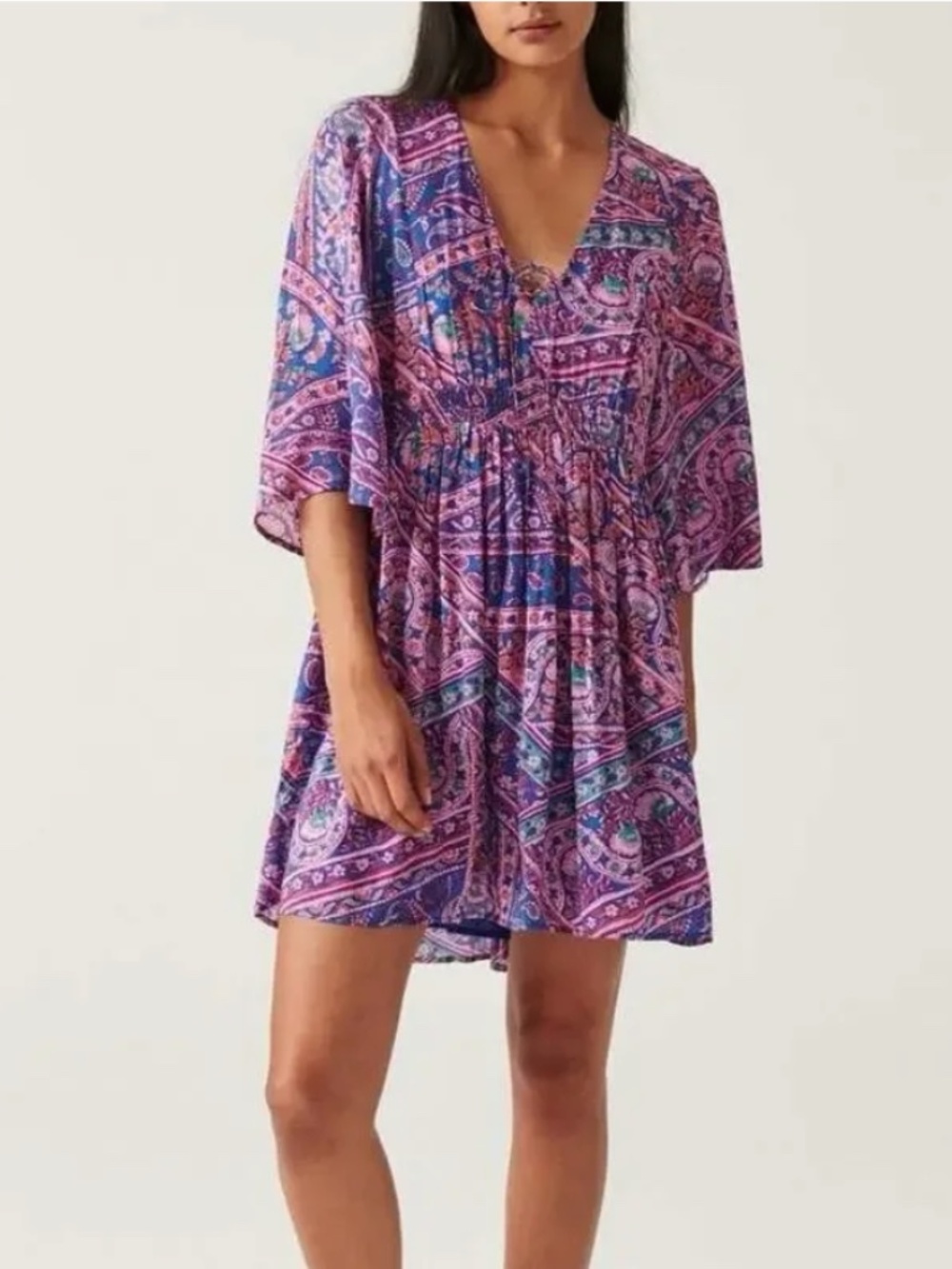 ba&sh Pink and Purple Paisley Tie-Front Dress